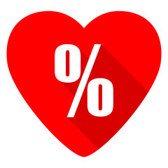 percent red heart valentine flat icon