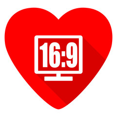 16 9 display red heart valentine flat icon
