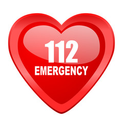 number emergency 112 red heart valentine glossy web icon