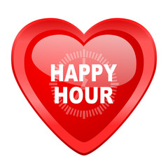 happy hour red heart valentine glossy web icon