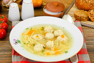 Soup with Chicken Meatballs and Noodles