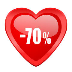 70 percent sale retail red heart valentine glossy web icon