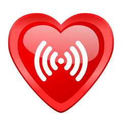 wifi red heart valentine glossy web icon