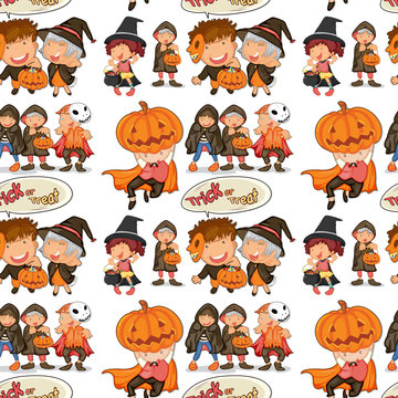 Seamless halloween theme with children in costume