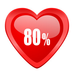 80 percent red heart valentine glossy web icon