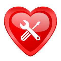 tools red heart valentine glossy web icon