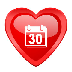 calendar red heart valentine glossy web icon