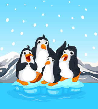 Four penguins standing on iceberg