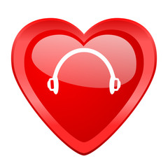headphones red heart valentine glossy web icon