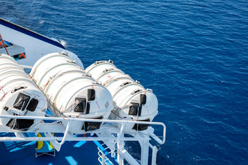 Lifesaving equipment on deck of a cruise ship
