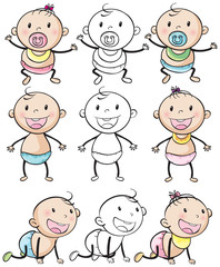 Baby boys and girls in different positions