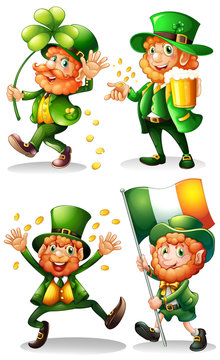 Leprechaun with green leaves and gold