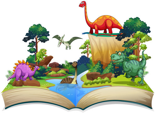 Book of dinosaur in the forest
