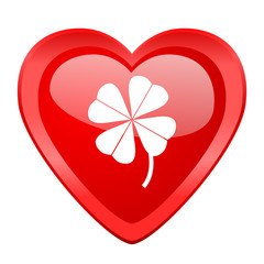 four-leaf clover red heart valentine glossy web icon