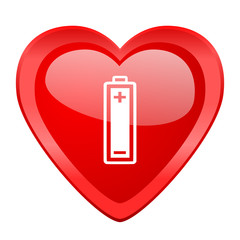 battery red heart valentine glossy web icon