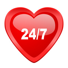 24/7 red heart valentine glossy web icon