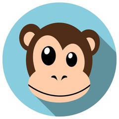 Monkey Face in Flat design with Long Shadow