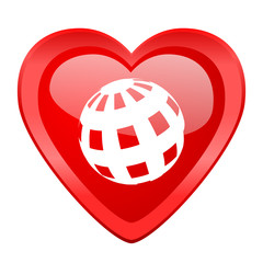 earth red heart valentine glossy web icon