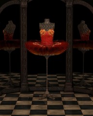 Fototapeta premium Red Firebird Classical Ballet Tutu Reflections - illustration