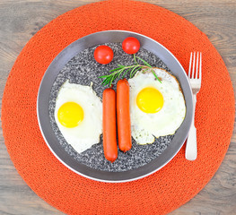 Fried Eggs with Fried Sausages.