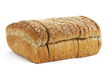 whole grain sliced bread on white background