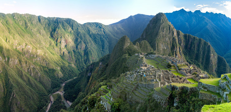 Panorama of Machu Picchu ruins, Peru.