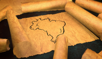 Brazil Map Drawing Unfolding Old Paper Scroll 3D