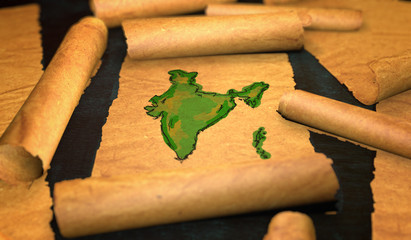 India Map Painting Unfolding Old Paper Scroll 3D