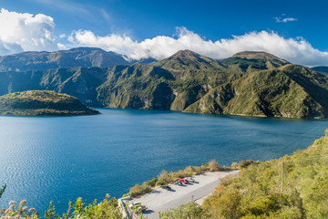 Naklejka premium Volcanic crater lake Laguna Cuicocha in Ecuador