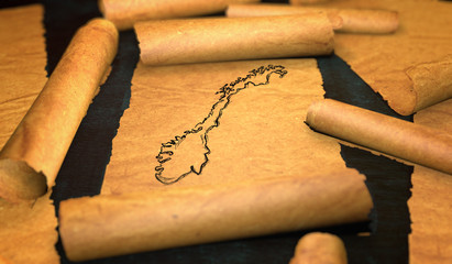 Norway Map Drawing Unfolding Old Paper Scroll 3D