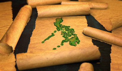 Philippines Map Painting Unfolding Old Paper Scroll 3D