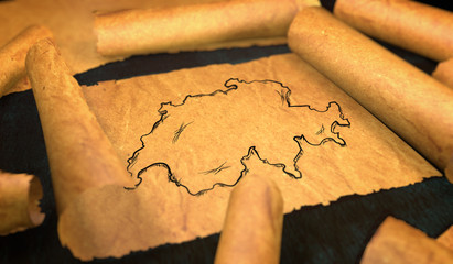 Switzerland Map Drawing Unfolding Old Paper Scroll 3D