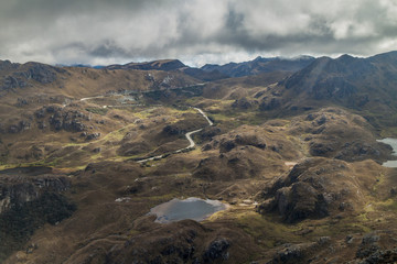 Aerial view of landscape of National Park Cajas, Ecuador