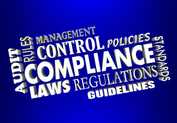 Compliance Rules Regulations Laws 3d Words Collage Audit Account