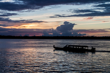 Ferry crossing Maroni (Marowijne) river (to Suriname) in St Laurent du Maroni, French Guiana.