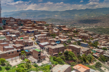 Fototapeta na wymiar Aerial view of a poor neighborhood in Medellin, Colombia