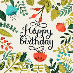 Happy birthday card with hand drawn lettering - 100685276