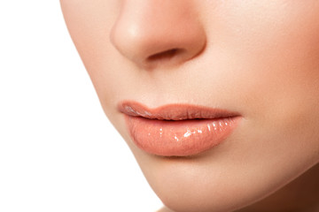 Sexy Lips. Beauty Lipgloss Makeup Detail. Beautiful Make-up Closeup. 