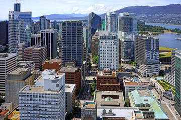 Vancouver, aerial view of downtown skyline