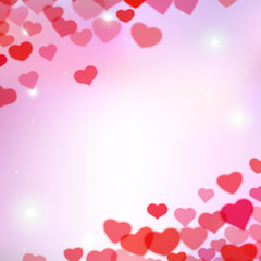 Valentines Day background with scattered blurred tender hearts