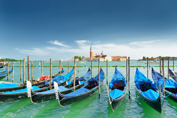 Fototapeta na wymiar View of gondolas on the Venetian Lagoon in Venice, Italy