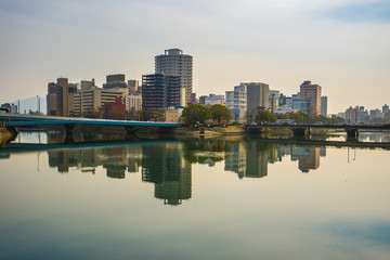 Hiroshima skyline cityscape in Japan