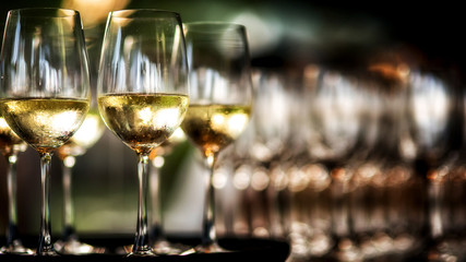 Champagne glasses on a tray