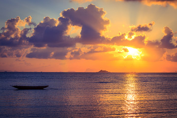 Fisherman boat with sunset scene in koh phangan