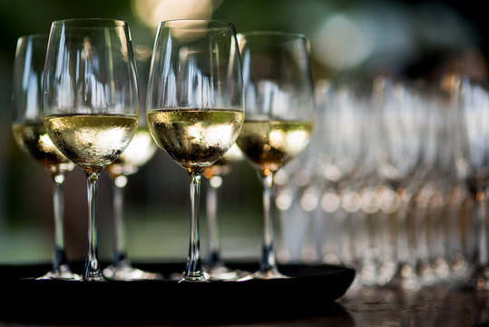 Champagne glasses on a tray
