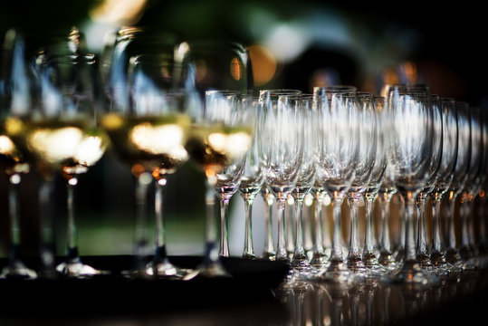Champagne glasses on a tray