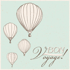 Fototapeta premium vintage hot air balloons bon voyage background. vector