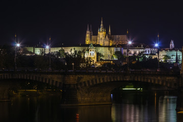 view of Prague castle in evening