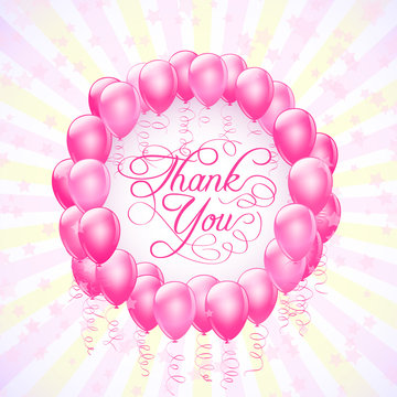frame with balloons and stars thank you background. vector