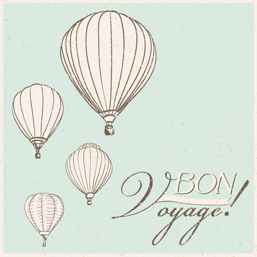 vintage hot air balloons bon voyage background. vector
